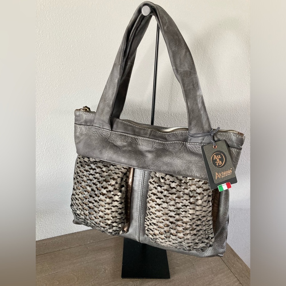 Handmade in Italy Piece Dyed Laser Cut Leather Shoulder Bag